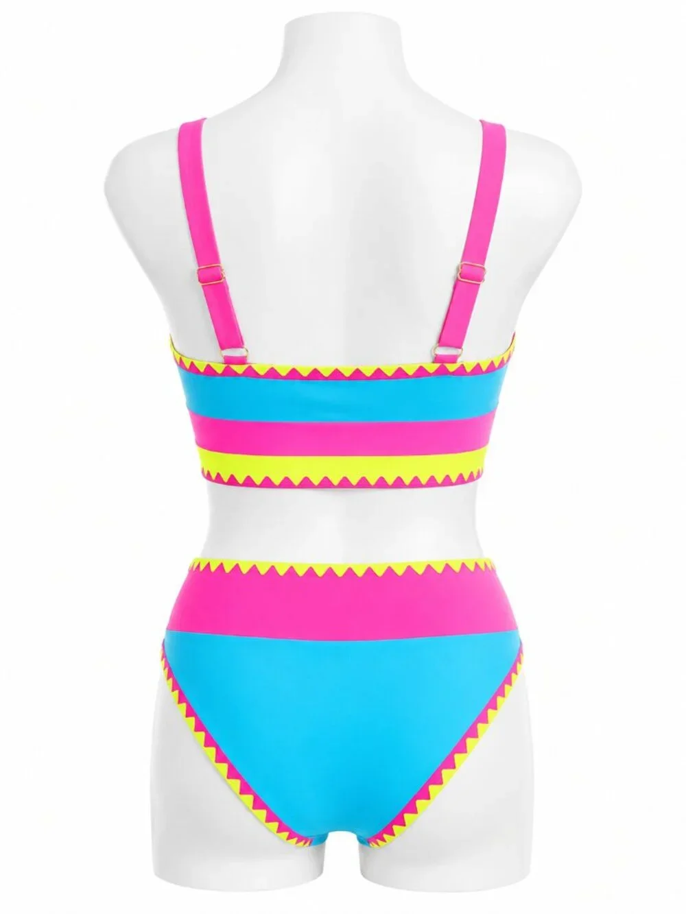 POPVIL Small Blue/ Pink 3 Piece High Waisted Bikini with Skirt Tummy Control NWT